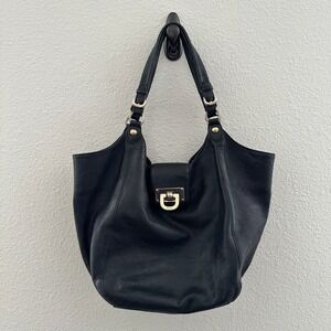 *Unavailable* DKNY Hobo Bag Large Black Leather Gold Hardware Turn Lock Closure